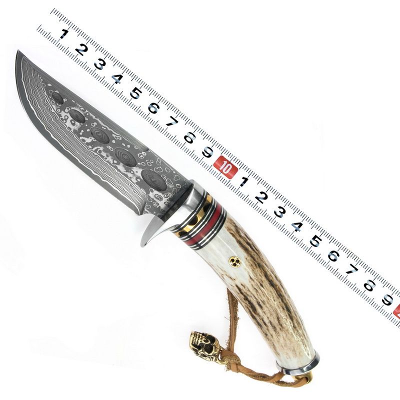 2019 Camping Fixed Blade Knife Antlers Handle With Damascus 8CR13MOV Steel Core Satin Fimihed