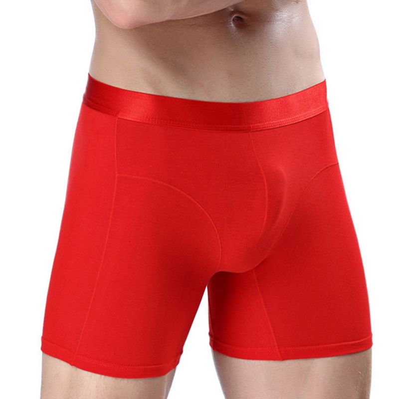 2020 Long Boxers Mens Tight Knee Length Shorts Solid Color Cotton Sport ...