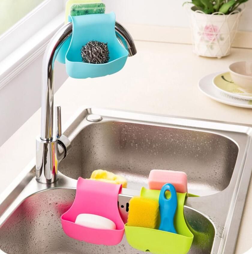 Double Sink Caddy Kitchen Tool Organizer Storage Sponge Holder Rack Kitchen Organizer Storage Sponge Holder Rack Tool 3 Color Kka1598