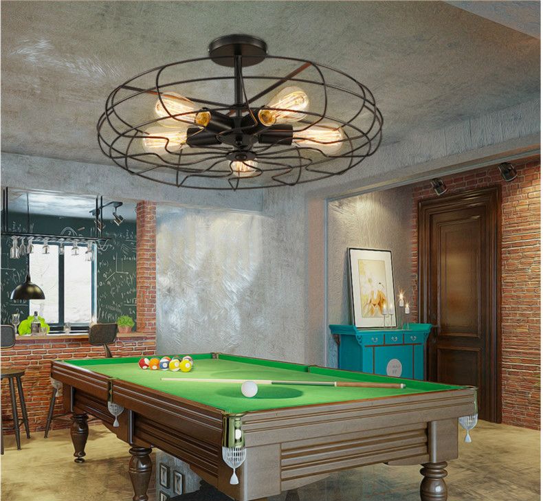 compre loft lampara colgante luz hierro forjado ventilador de techo retro luminaria industrial iluminacion para el hogar lampara colgante negro 5