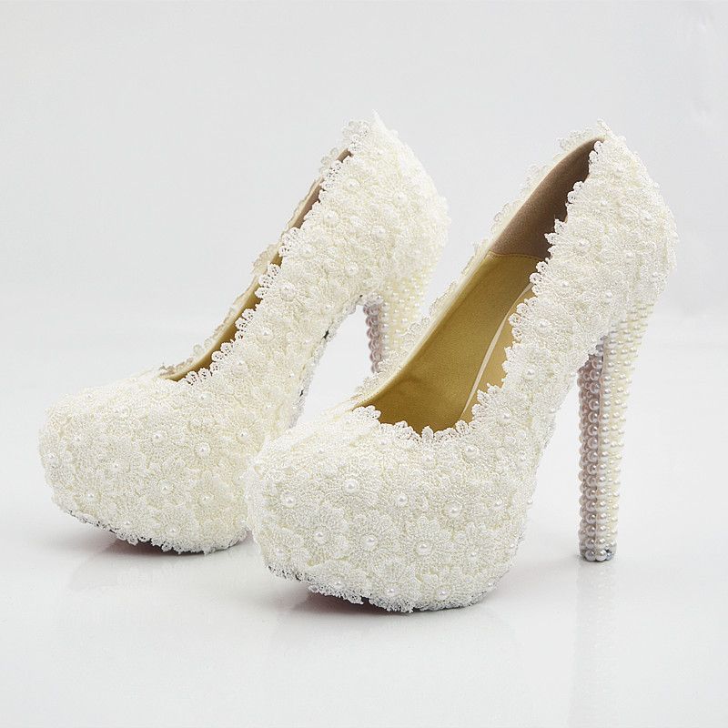 white bridal shoes with pearls