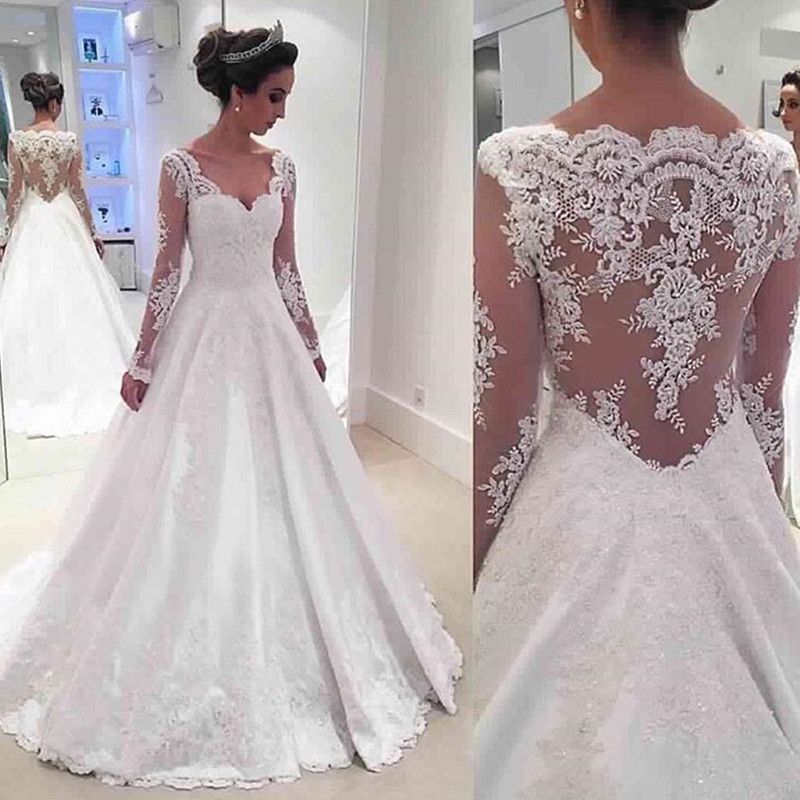 Discount 2019 Satin A Line  Wedding  Dresses  Appliqued Lace 