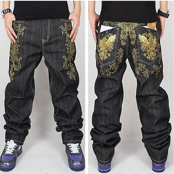 embroidered baggy jeans mens