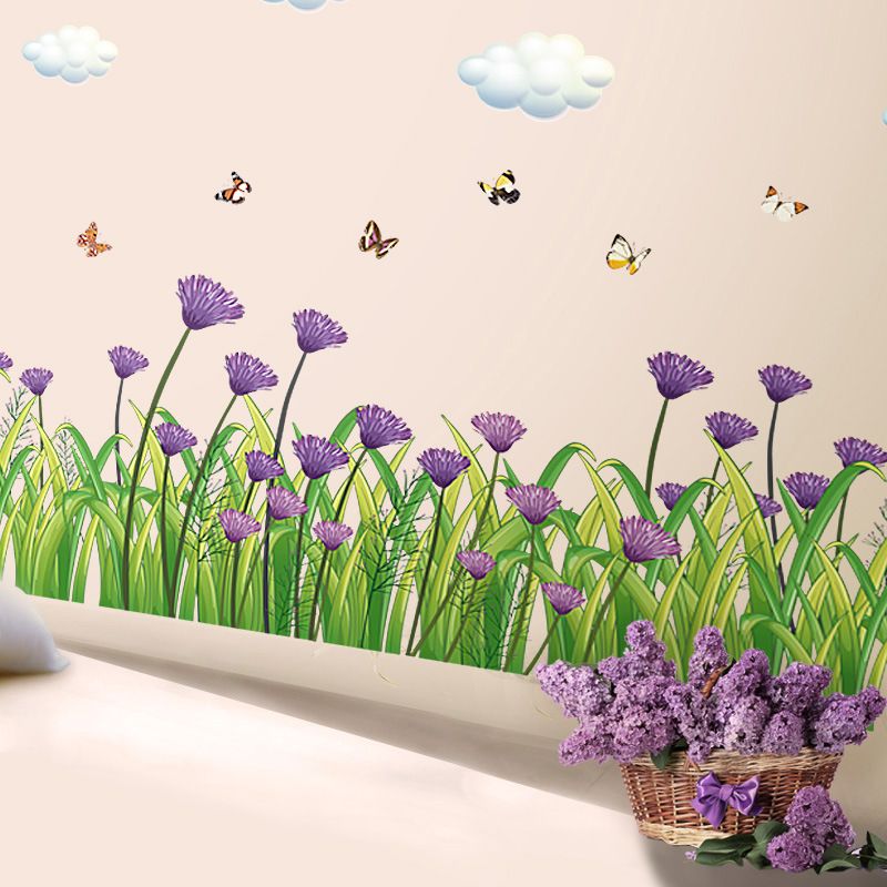 b purple flowers skirting line wall sticker decal home paper pvc