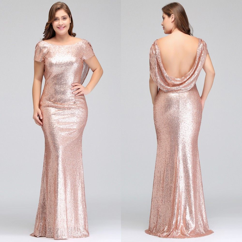  Plus  Size  Rose Gold  Bridesmaid  Dresses  Long Sparkling 2019 