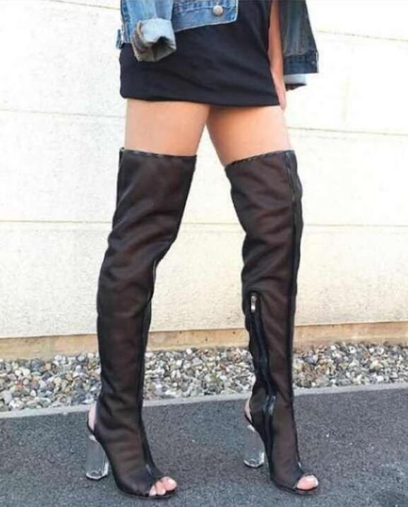 clear chunky heel booties