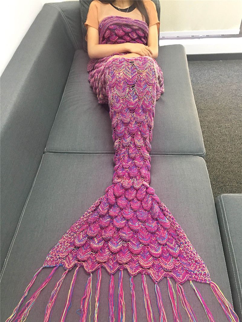 2017 Yarn Knitted Mermaid Tail Blanket Handmade Crochet Mermaid