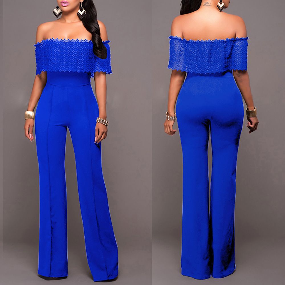 blue off the shoulder jumpsuit