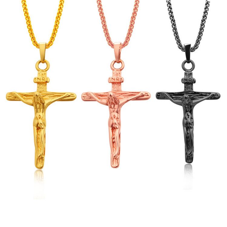 Crucifix Cross Necklace Gold/Rose Gold/Black Gun Color Stainless Steel Chain For Men Jewelry ...