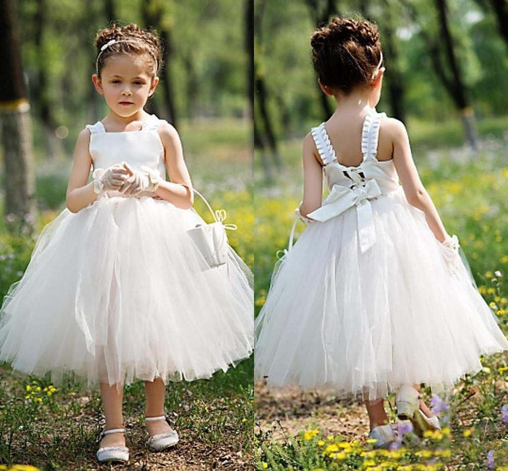 Cute White Ivory Tea Length Flower Girl Dresses Cute Tulle Sleeveless
