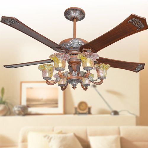 Classic Led Ceiling Fans Lights 62 Inch 5 Blade Vintage Wooden Fans Remote Control Indoor Ceiling Fan With 6 Lights