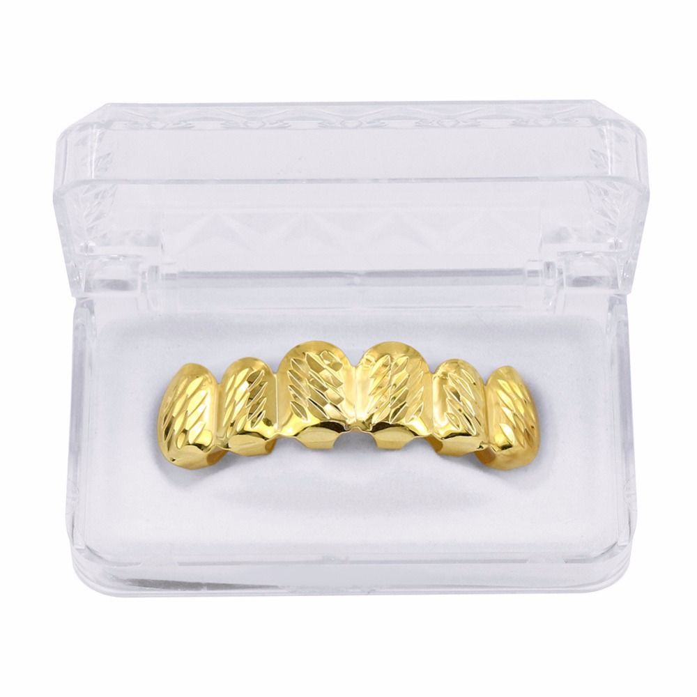 New Gold Silver Dlampnd Cut 6 Tooth Top Bottom Grills Denti Tappi Denti Hip Hop GRILLZ Set Party Jewelry