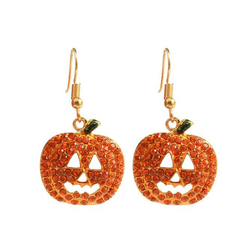 2020 New Fashion Golden Full Crystal Pumpkin Dangle Earrings Halloween