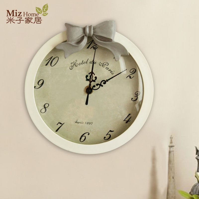 Whole Miz Home Brown Vintage Style 21 Cm Wall Hanging Clock Bow Knot Decor Reloj De Pared