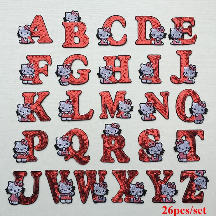 2019 hello kitty letters alphabet glitter embroidered
