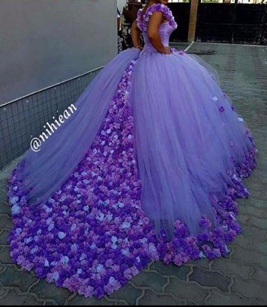 dresses gown ball flowers lavender quinceanera purple princess gowns prom lace sweet train 3d floral pink neck birthday evening gorgeous