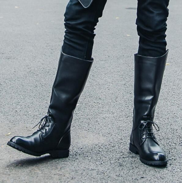 2017 Men Boots Black Leather Martin Booties Knee High Boots Cool ...