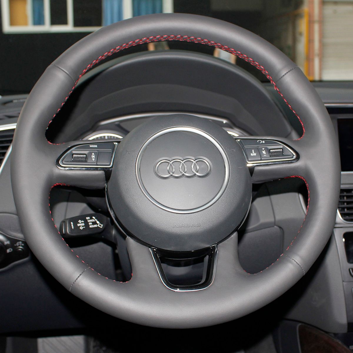 Steering Wheel Covers Case For Audi Q3 Q5 2013 Genuine Leather DIY Hand Stitch Steering Covers Black Leather Car Accessories Steering Wheel Cover Car ...