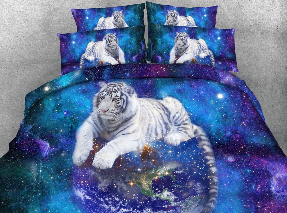 Galaxy White Striped Tiger 3D Printed Fabric Cotton ...