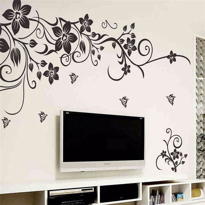 hot diy wall art decal decoration fashion romantic black flower wall stickers for walls decoration