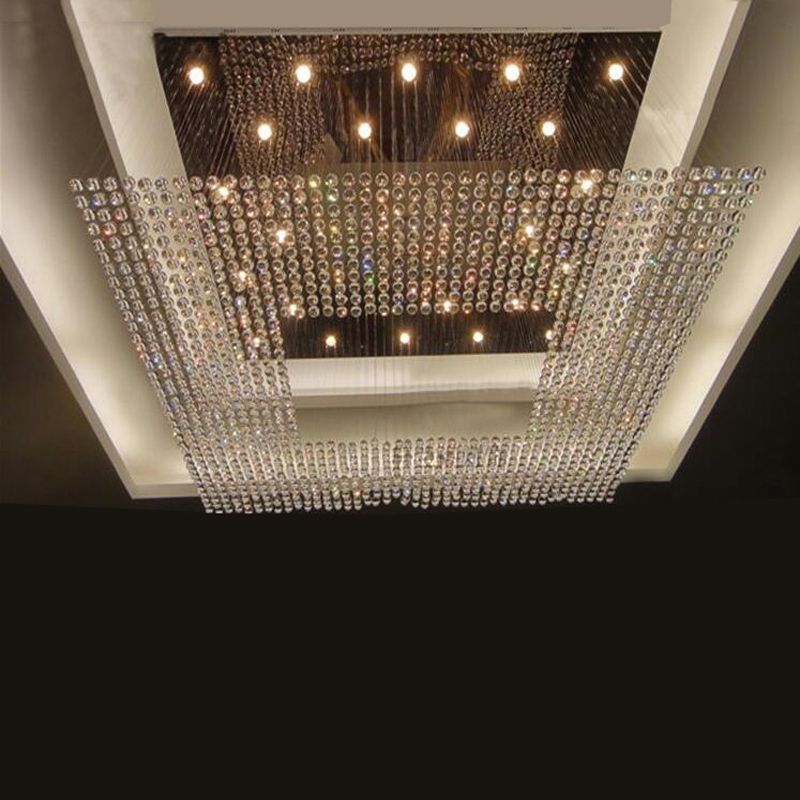 New Square Modern String Big Crystal Chandelier Hotel Lobby New Square Modern String Big Crystal Chandelier Hotel Lobby Lighting Clear Glass Pendant Lamp From Dh996zhenhao