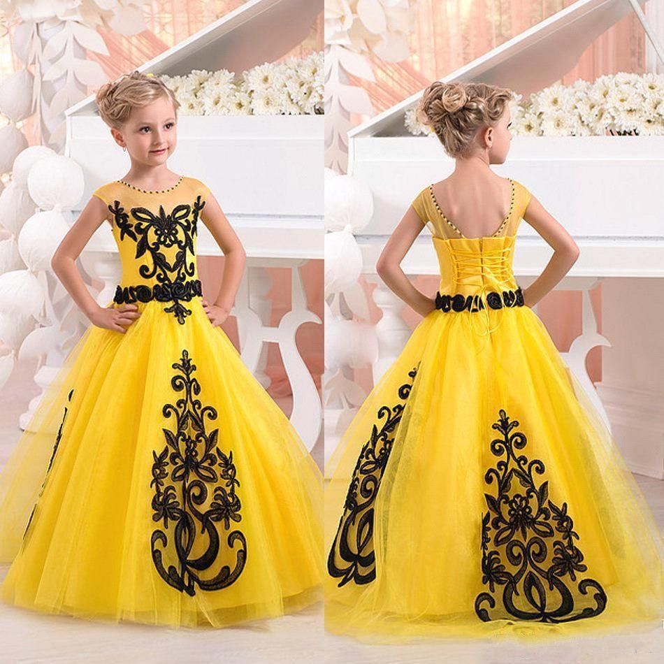 girls pageant gowns 2017 bright yellow black lace junior size 12 14 size 12 dresses