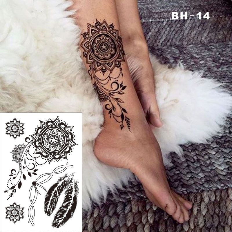 Acheter Bh 14 Joli Tatouage Temporaire De Henne Elegant Noir Pour Pied Avec Motif Bracelet En Plumes Autocollant Inspire De 2 66 Du Himalayastore Dhgate Com