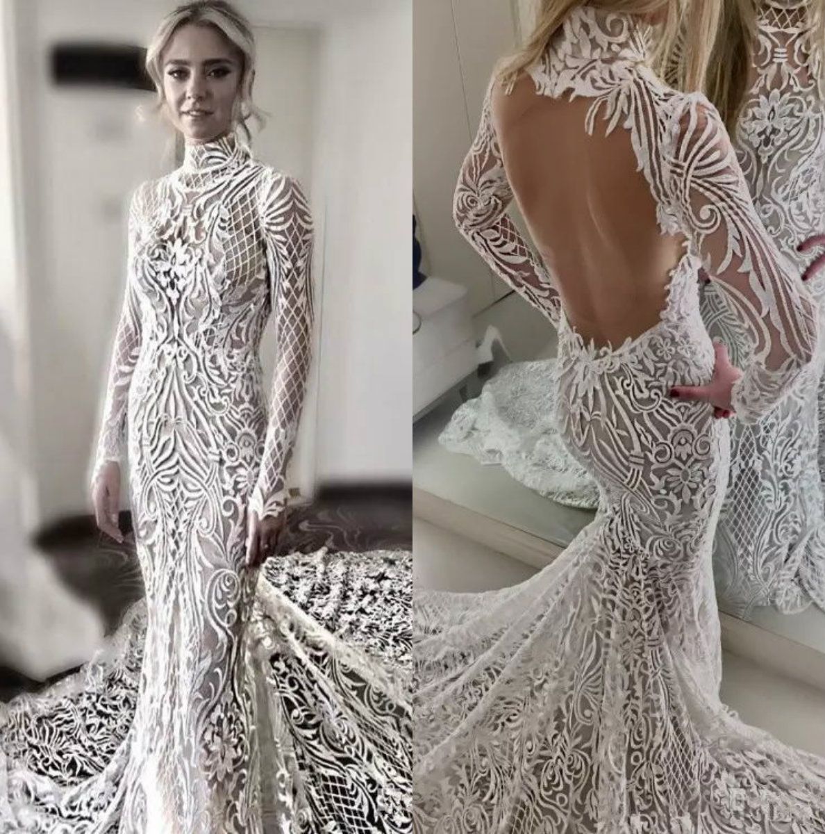 lace mock neck wedding dress