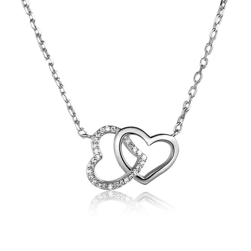 925 Sterling Silver Necklaces Women Girls Rose Gold White Clavicle Chain Necklace Heart Pendants Jewelry