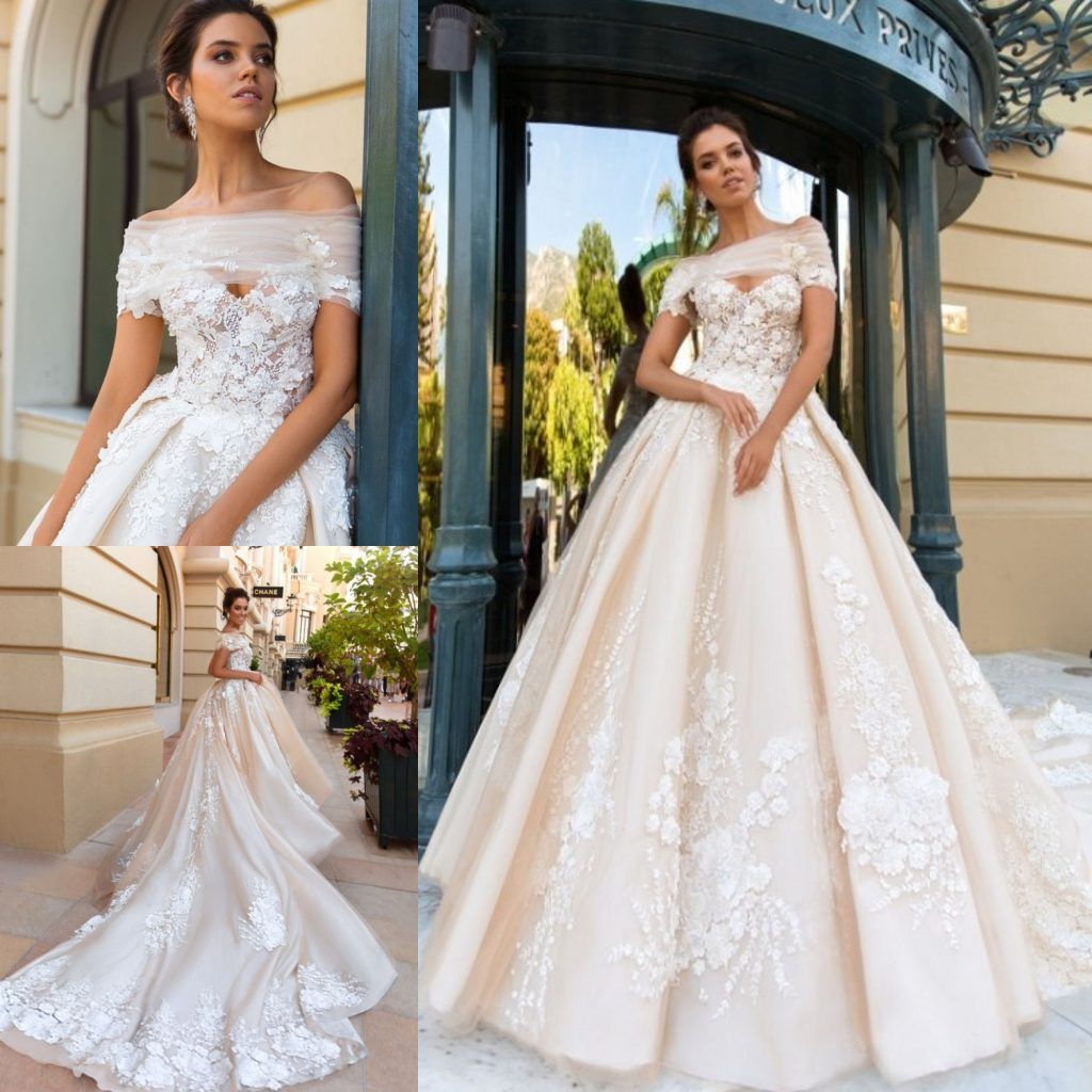 Modest Off Shoulder Wedding Dresses Lace Applique Crystal Desing 2019