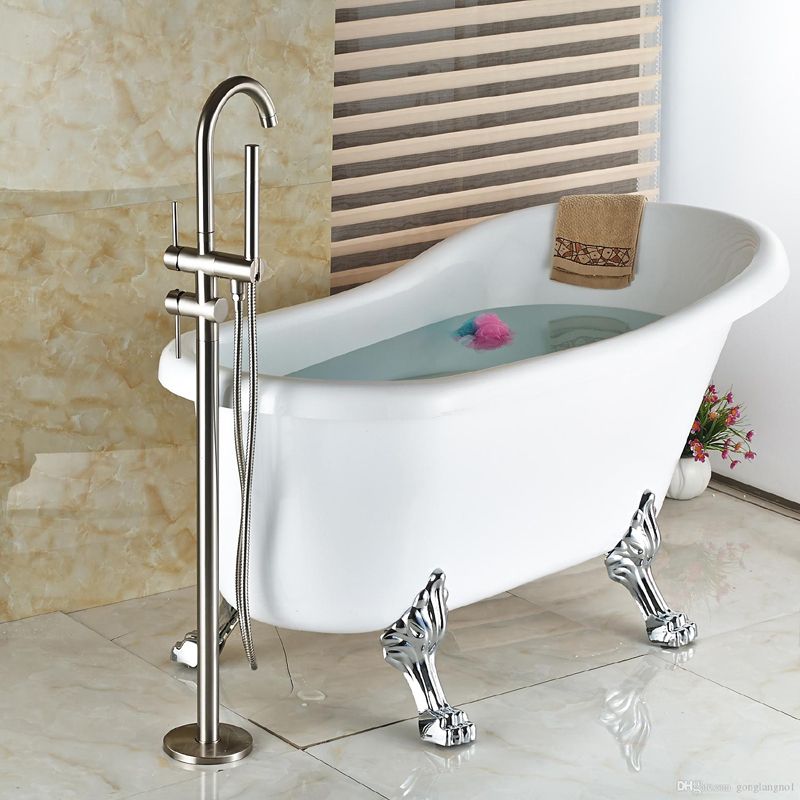 Solid Brass Brushed Nickel Bathroom Tub Faucet Free Standing