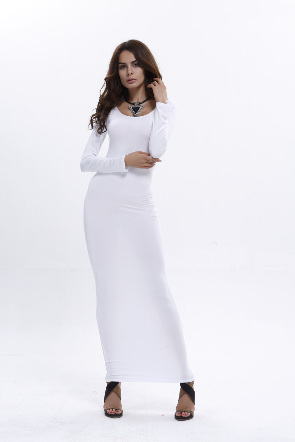 white long sleeve pencil dress