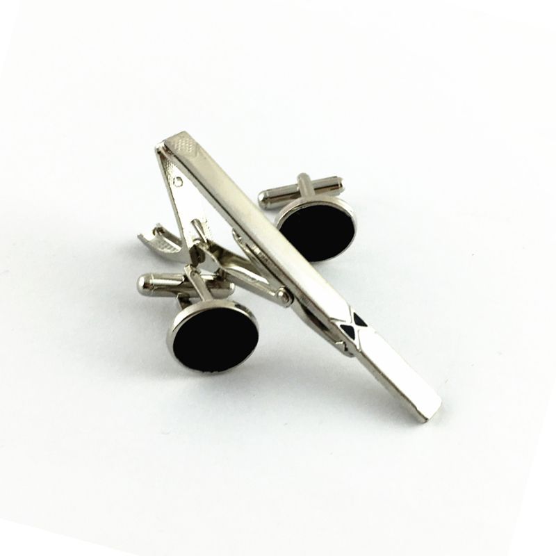 2021 FANCY Cufflink Tie Clips Set Balck And Silver Cuff Link And Tie