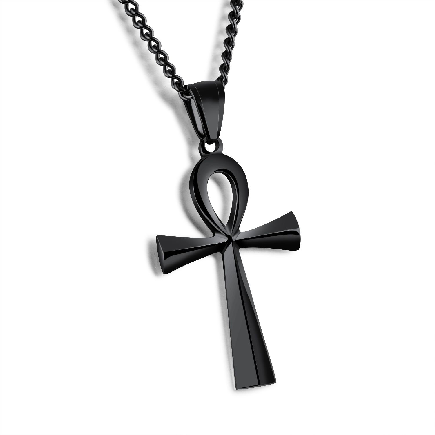 Wholesale 25x43mm Hieroglyph Jewelry Meaning Life Egyptian Ankh Pendants Necklace In Stainless