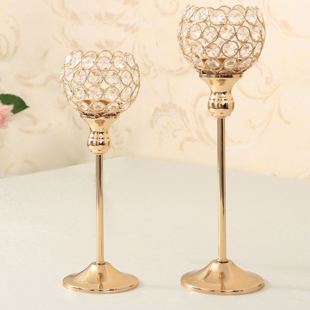 Gold Crystal Candle Holders Set of 2 Wedding Centerpiece Decoartion Candlestick Home Decor