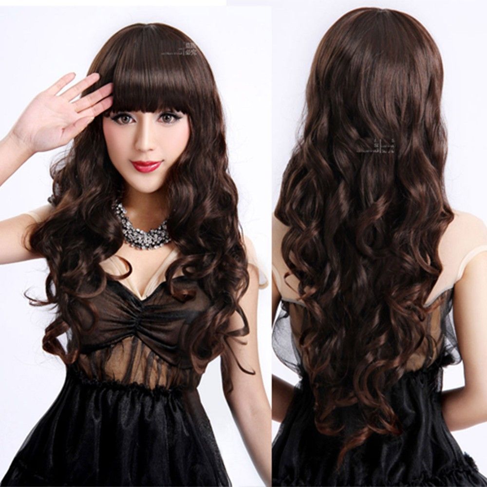 long dark brown cosplay wig