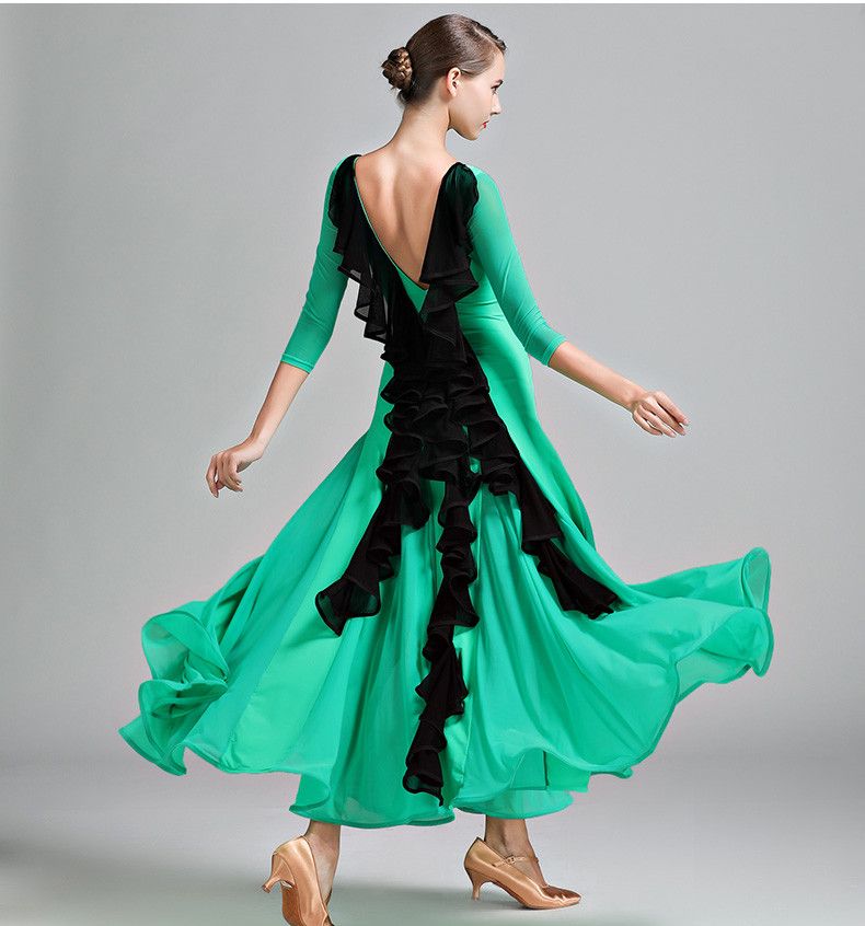 2018 Yeni 3 renkler yeşil balo salonu dans elbise standart balo salonu dans dans İspanyol flamenko elbise fringe kırmızı modern dans kostümleri