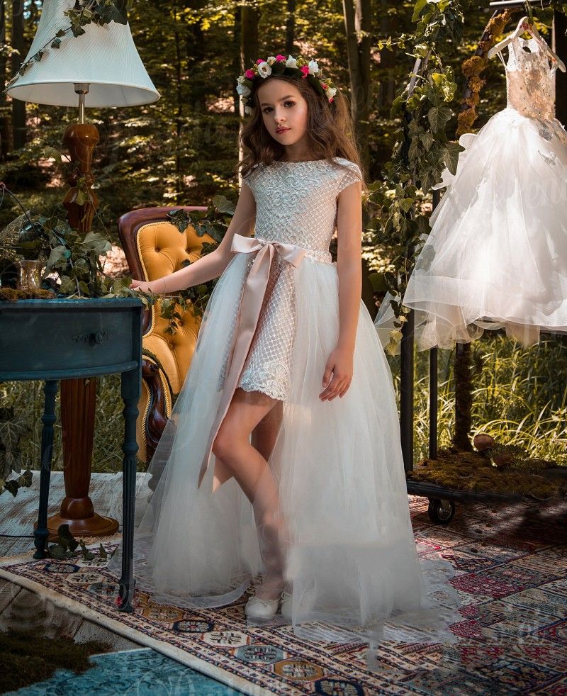 flower girl dresses with detachable train