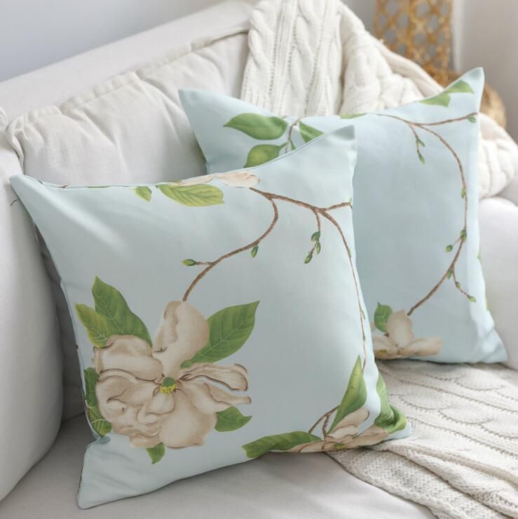 Elegant Blue Cushion Cover 60cm Country Floral Chaise Chair Throw