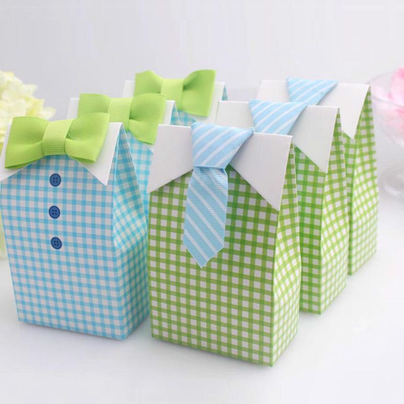 My Little Man Blue Green Bow Tie Birthday Boy Baby Shower Favor