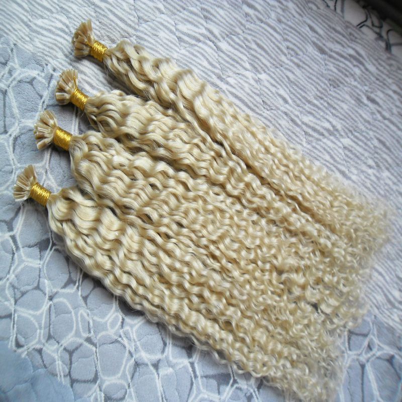 613 Bleach Blonde Keratin Hair Extension U Tip 200s Curly Keratin Bond