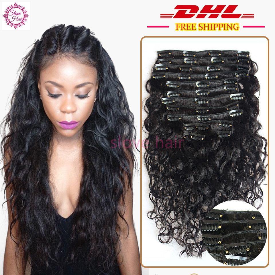 8A Grade 100 Virgin Water Wave Clip In Human Hair Extensions Wavy