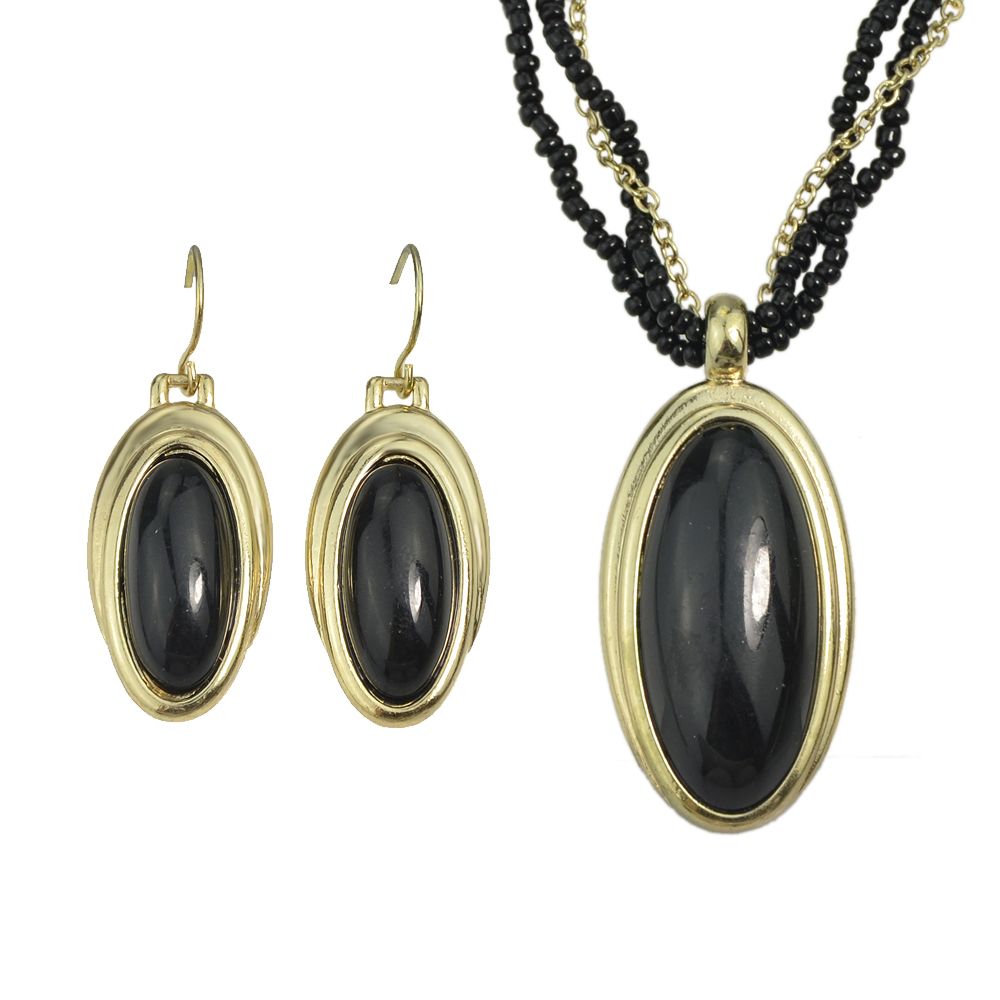 2019 Cheap Costume Jewelry Sets Black Bead Water Drop Necklace And