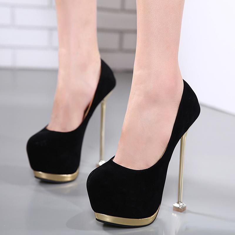 16 Cm Simple Black Stiletto Heels Platform Pump Sexy Ladies High Heel ...