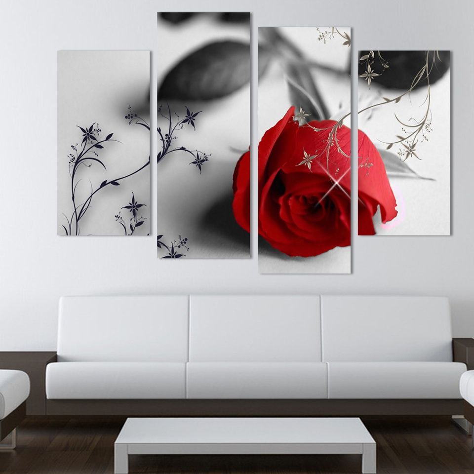 2017 Hot Sell Red Flowers Wall Art Canvas Painting Modern Wall