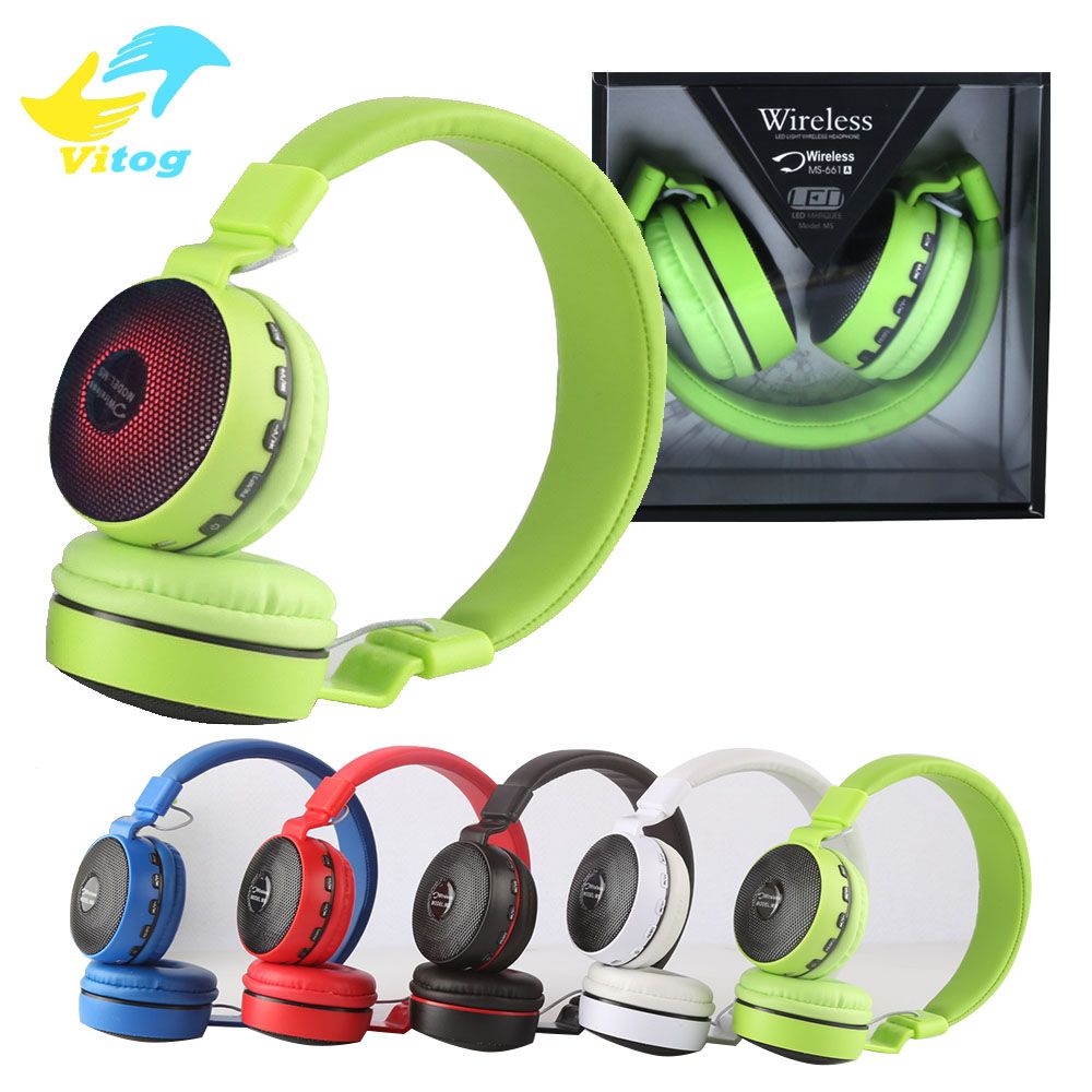 2017 MS-661 wireless bluetooth headset earphone with flash light 5 color bass stereo headphone with mic for iphone 7 samsung s8 plus