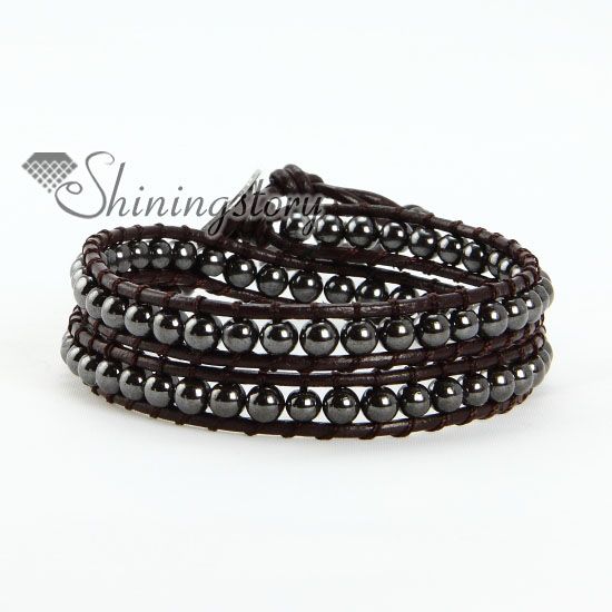 Pulsera De Cuentas Envueltas En Cuero De Piedra Natural A 7 Pulsera De Cuentas Envueltas En Cuero De Piedra Natural A 7