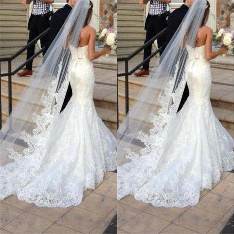Princess Wedding  Veils  Cheap Long  Lace Bridal  Veils  One 