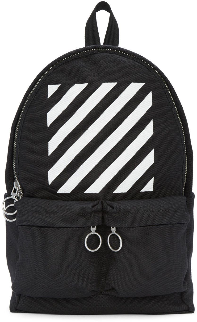 OFF WHITE 16SS Black Diagonals Backpack Leather Back American Skateboard Backpack Brand Original ...