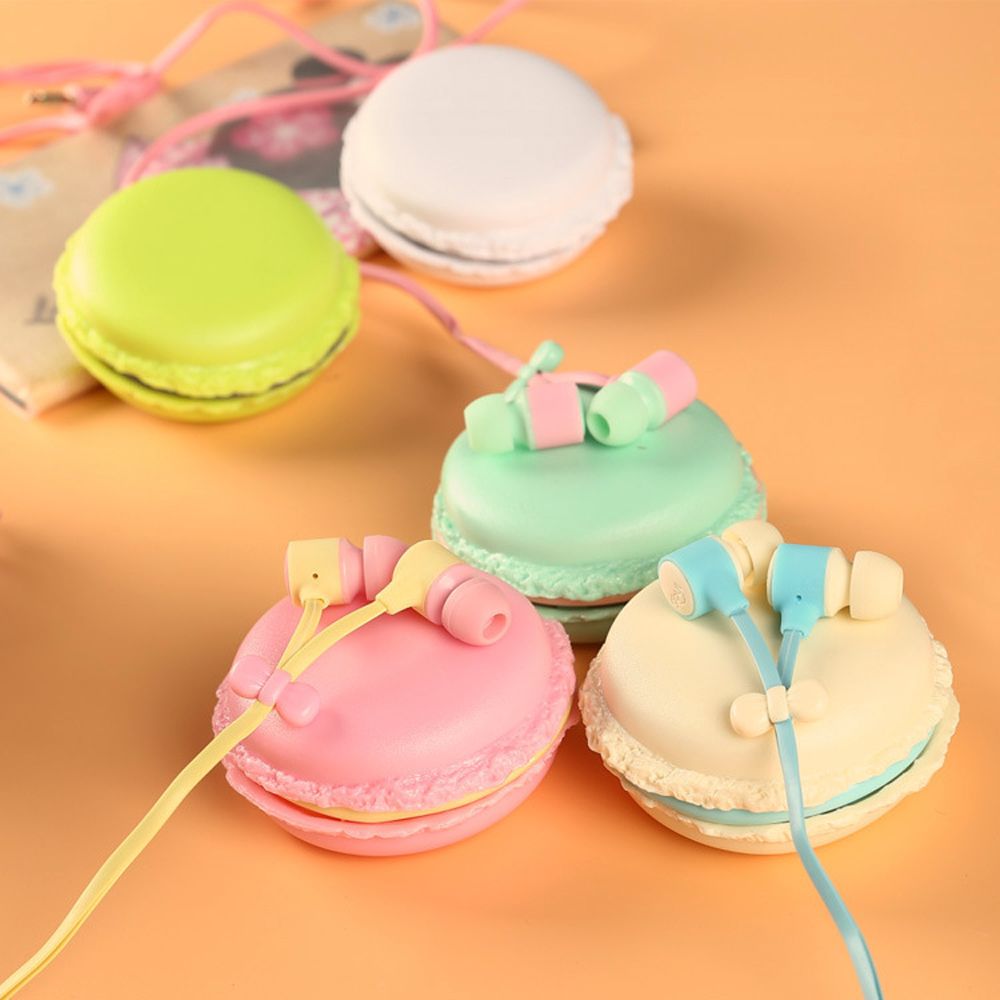 Cute Candy Color Earphones With Macaron Case Ear Phones Box For Girls Kids 3.5mm Earbuds For